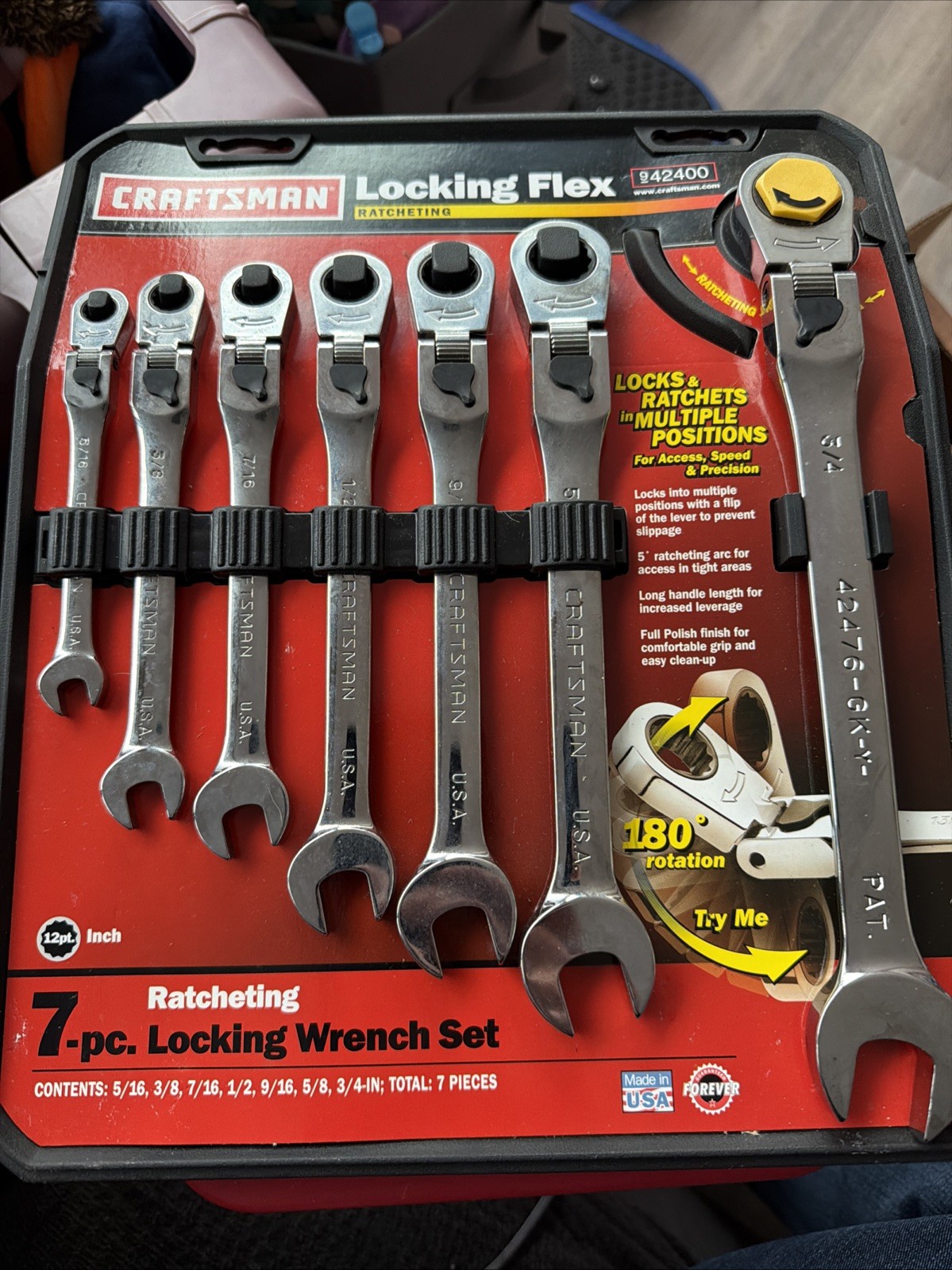 Rare Sears Craftsman USA Nos 7pc Locking Flex Ratcheting Wrench Set 42400