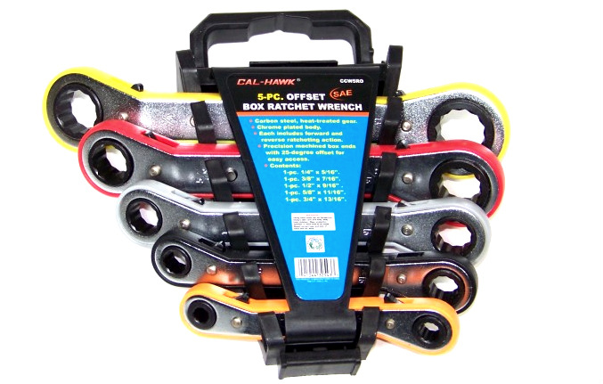 5 pc OFFSET RATCHET WRENCH SET METRIC RATCHETING OFF SET COLOR CODE