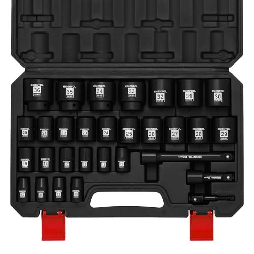 30PCS 1/2″ Drive Metric Shallow Impact Socket Set, 10mm-36mm, CR-MO, 6 Point, Ex