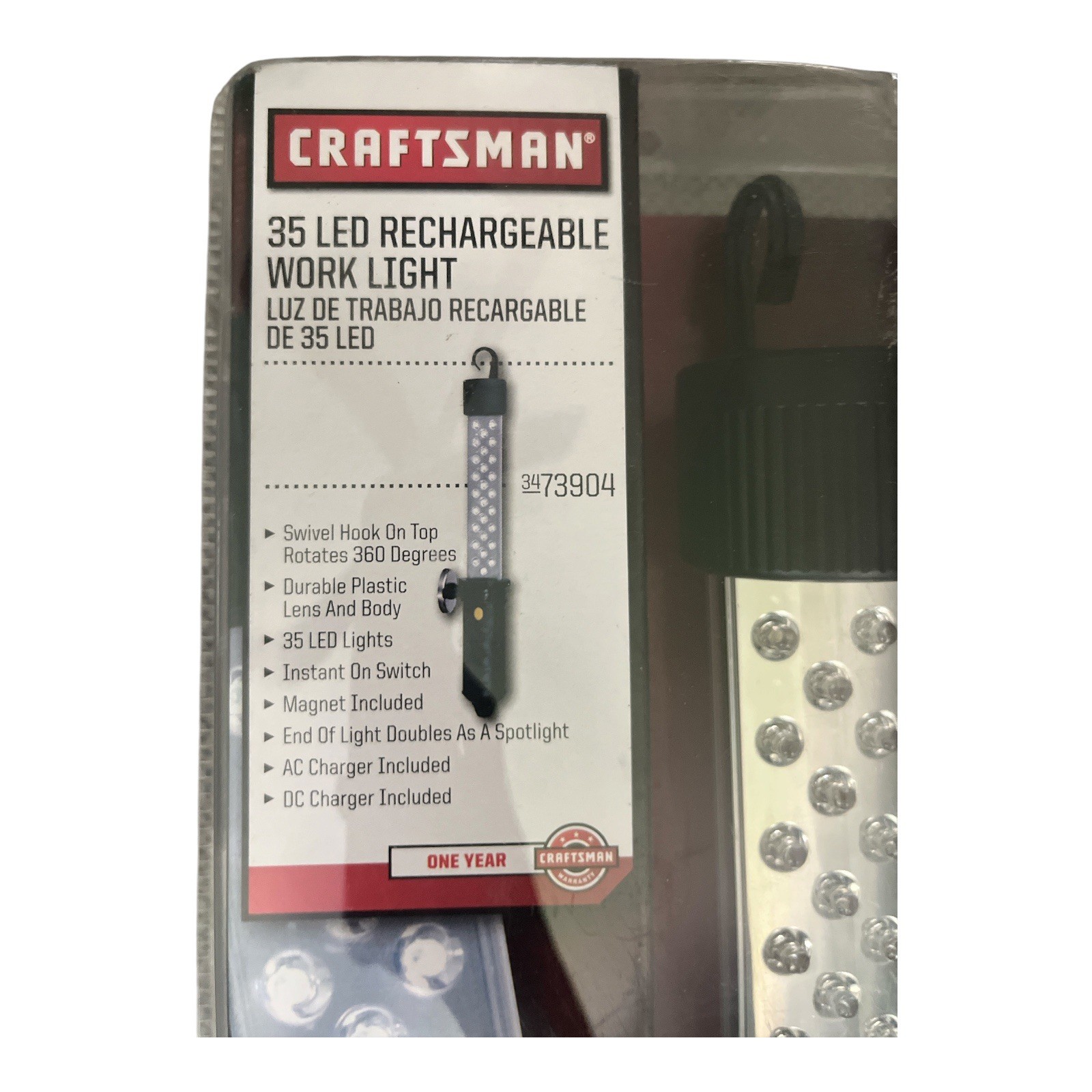 Craftsman Cordless Rechargeable 35 LED Work Light 73904 AC/DC Charging NIP