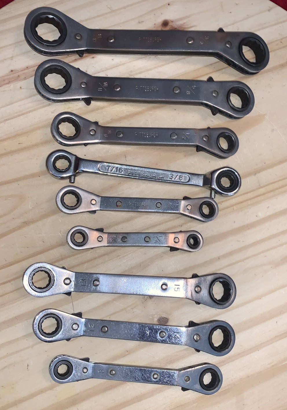 Vintage 9 Pc. Pittsburg Wratcheting SAE & Metric 12 Pt. Boxend Wrench Set