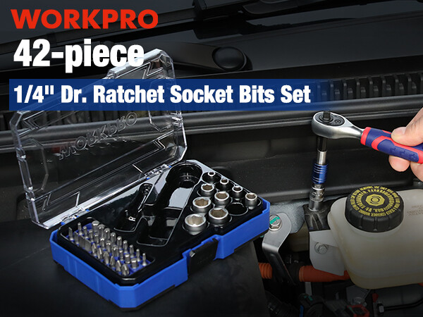 WORKPRO 4PIECES1/4″Dr. Master Socket Set Metric w/ual Head Ratchet Qucik-Release