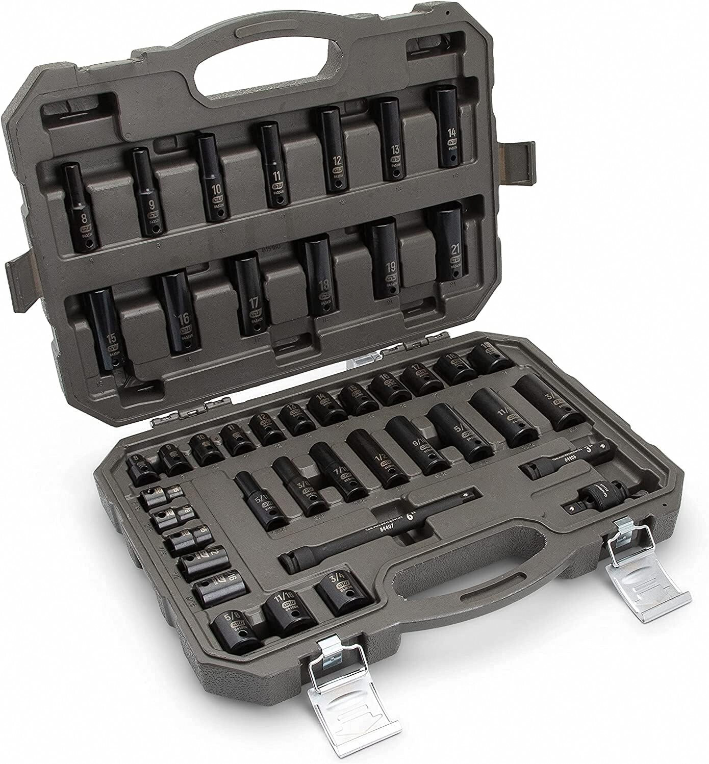 GEARWRENCH 84916N – 44 Pc. 3/8″ Drive 6 Point Standard & Deep Impact Socket