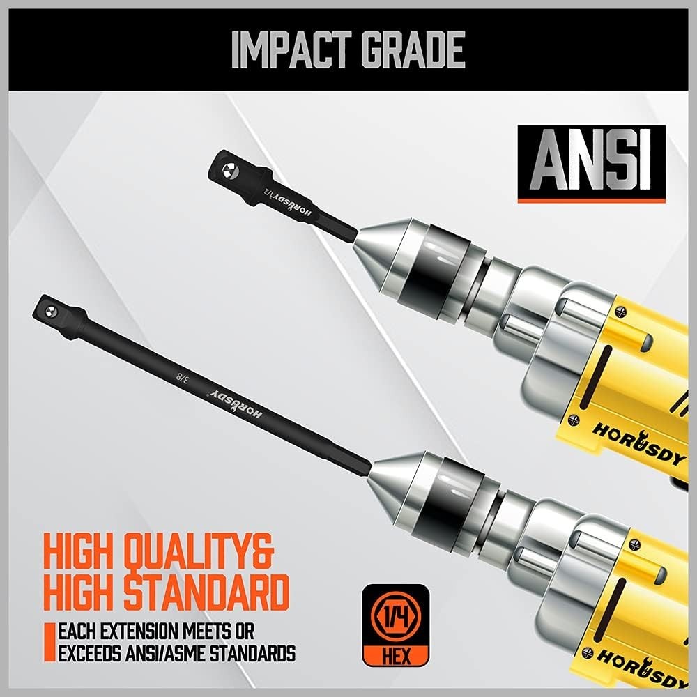 6-Piece Impact Sockets Adapter Sets, 3-Inch and 6-Inch Hex Shank 1/4″ 3/8″ 1/2″