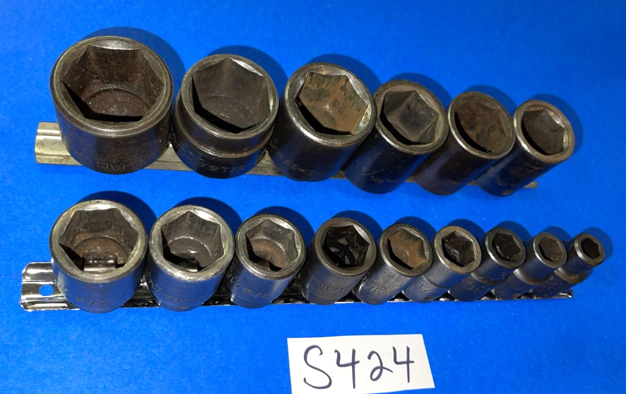 MAC TOOLS 15 PIECE 1/2 DRIVE SAE. SHORT IMPACT 6 POINT SOCKET SET 3/8 TO 1-1/4