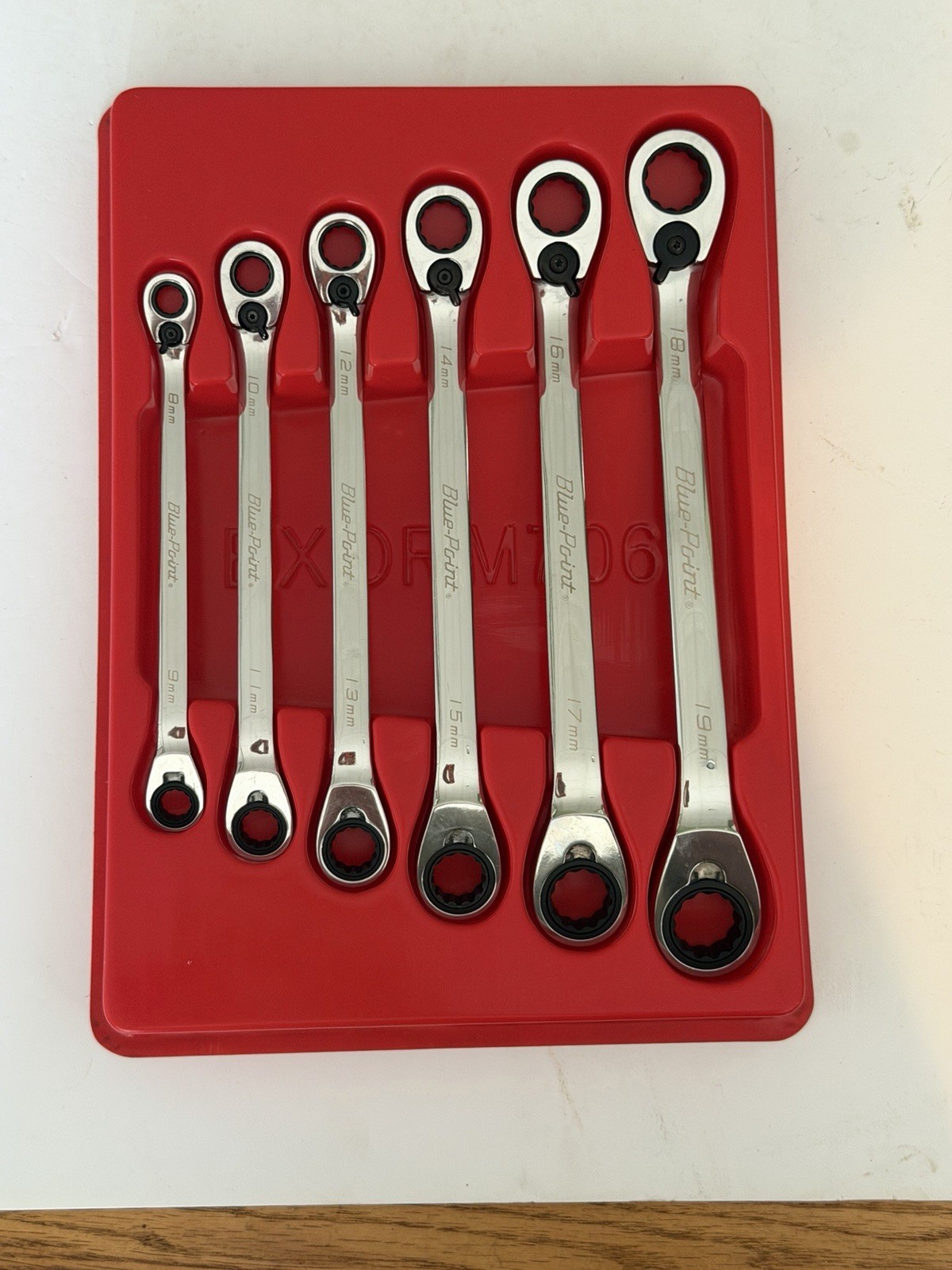 Blue Point Snap On 6pc Metric 9-19mm Ratchet Box Wrench Set BXORM706 w/ Tray USA