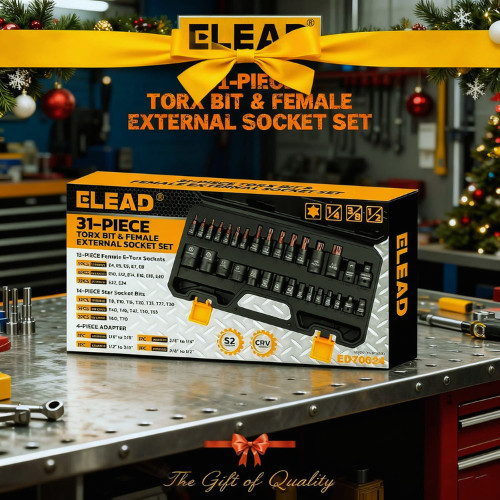 31PC Torx Bit Socket Set T8-T70 & E-Torx E4-E24 S2 Alloy Steel Star Premium CR-V