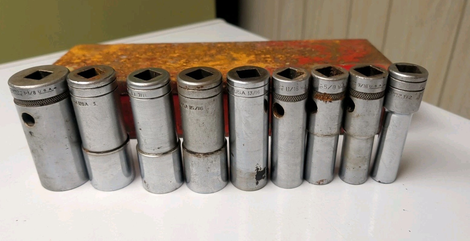 Blackhawk Duro Chrome Socket Set 9 Pc Deep Well 1/2″ to 1-1/8 Drive 12 Point USA