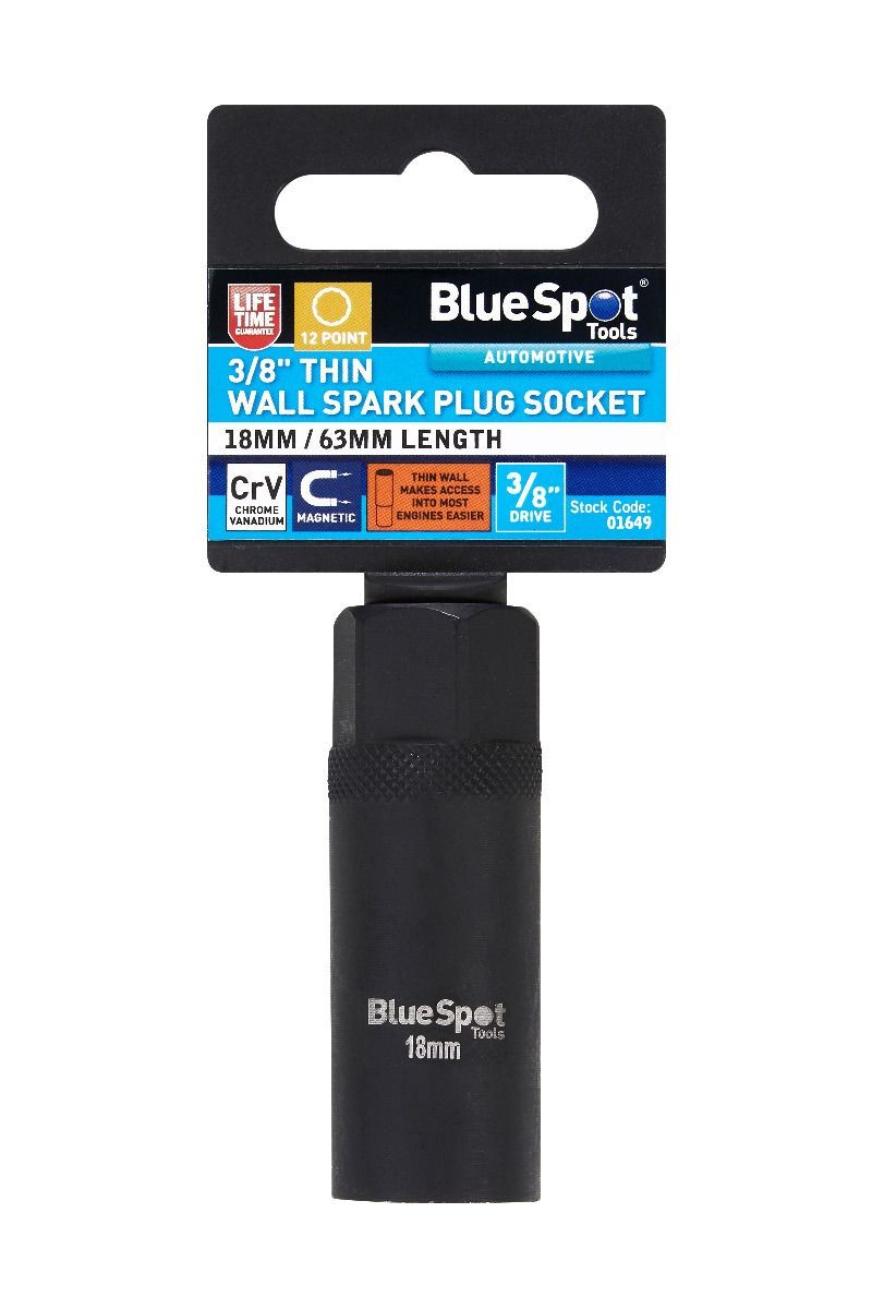 Blue Spot Tools 18mm Thin Wall Spark Plug Socket 12 Point 3/8»D