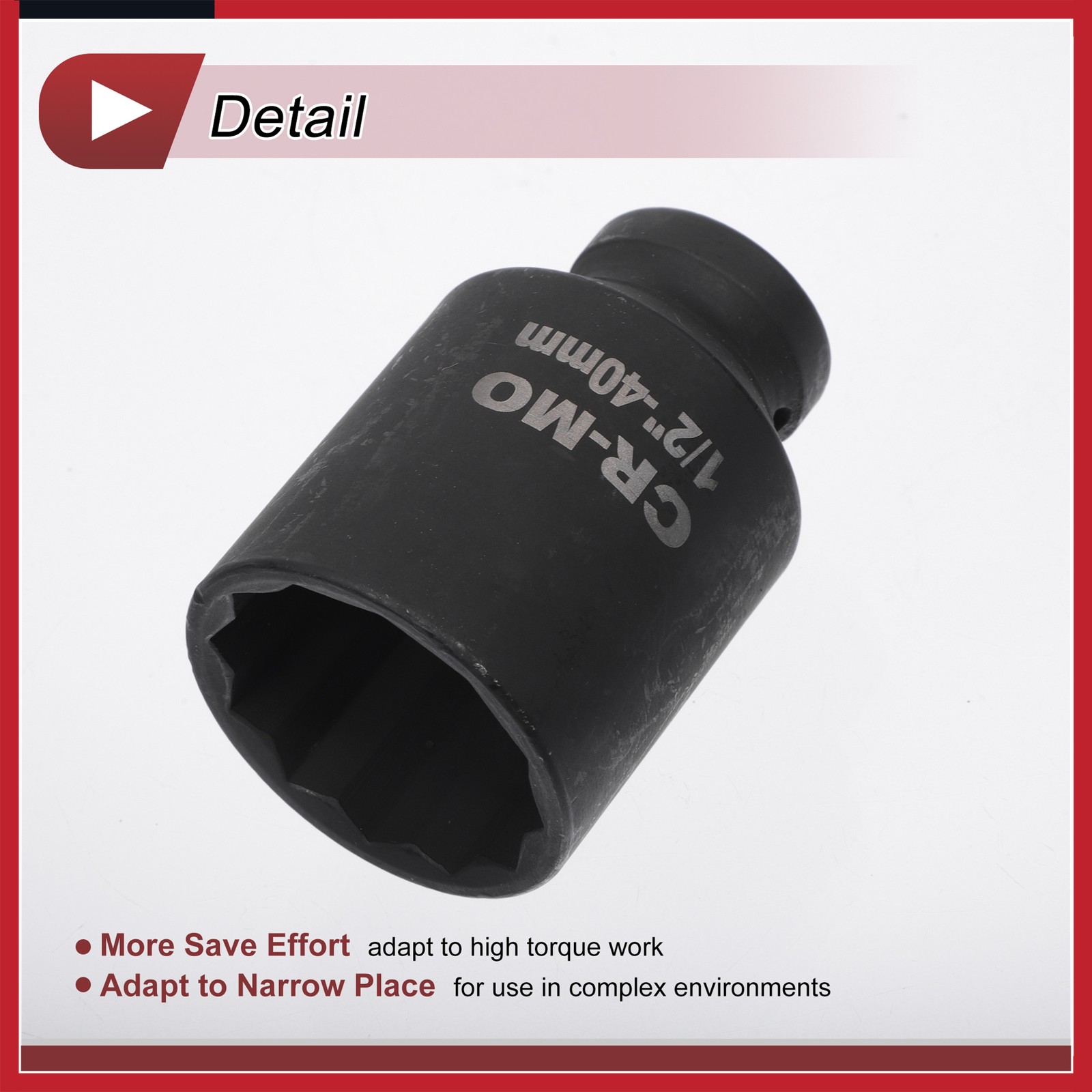 Universal 1/2 Inch Drive Impact Socket 40mm 12 Point High Carbon Steel 1 Pc