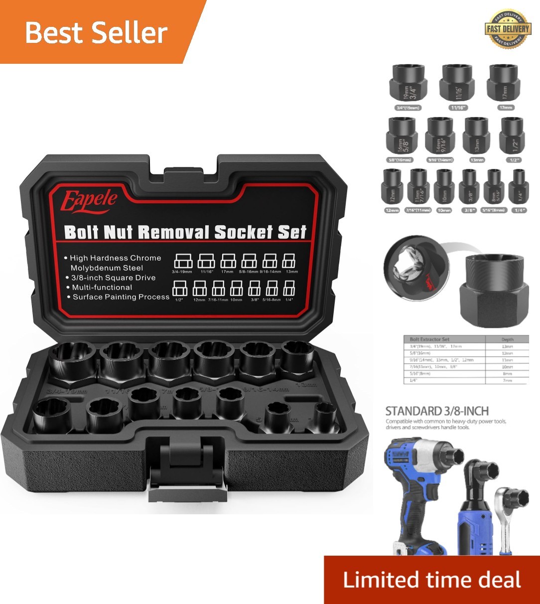 13-Piece Twist Socket Set in 41Cr Steel – Perfect for Stripped Bolt Extraction