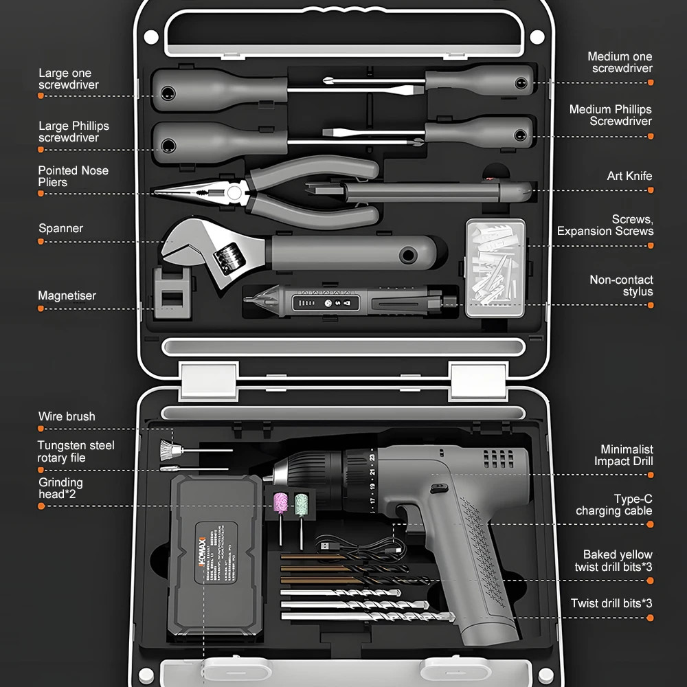 Cordless Drill Tool Set 22PCS Rechargeable Electric Screwdriver Combo Kit Portab