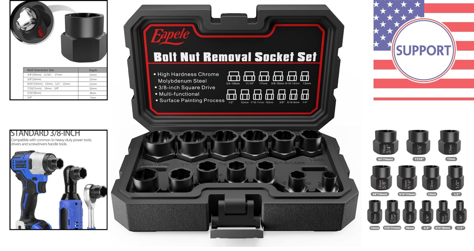13-Piece Bolt Extractor Set – Heavy-Duty 41Cr Chrome Steel for Tough Removal