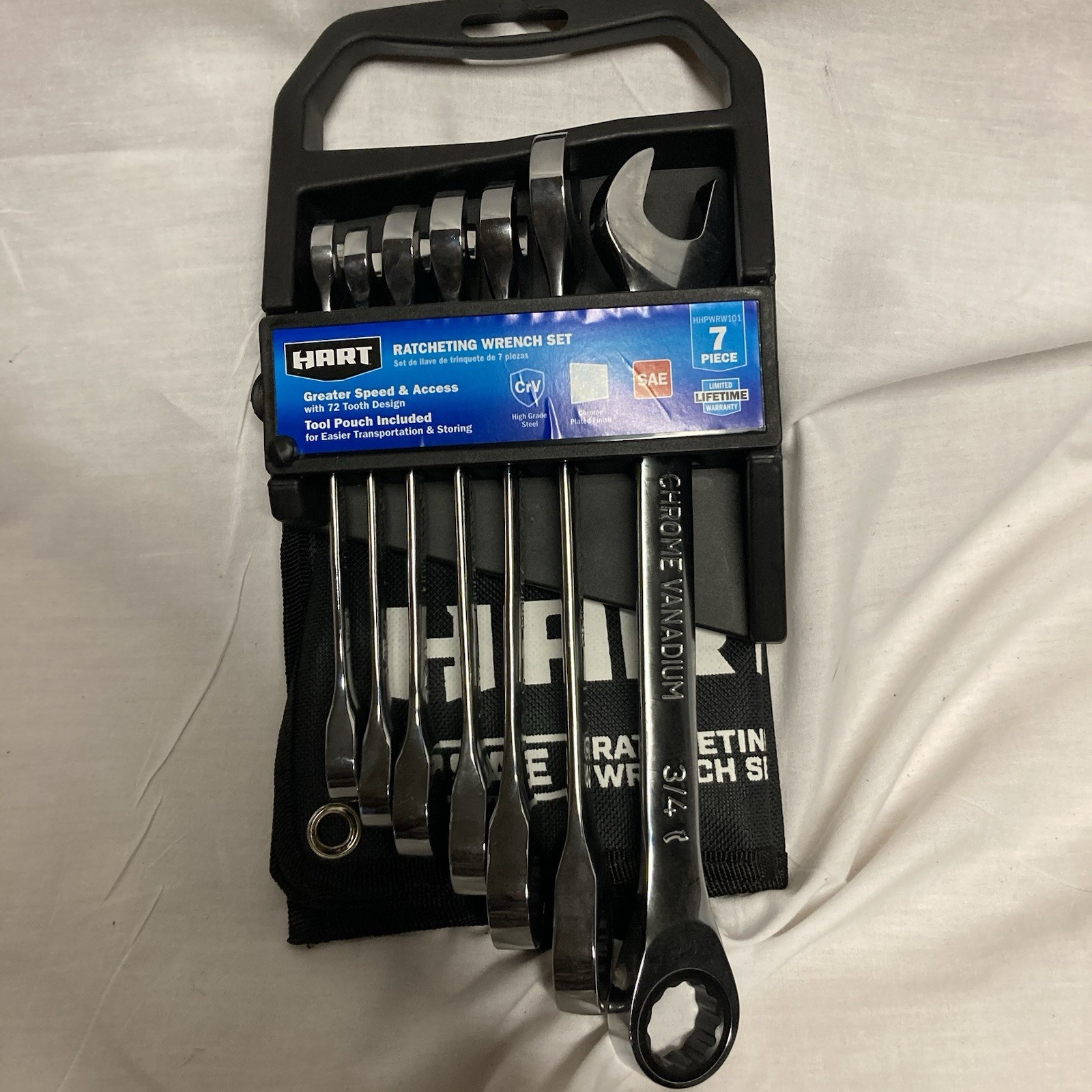 7 pcs Ratcheting Wrench Set with Pouch included. 810022398173, SAE, CrV, Hart