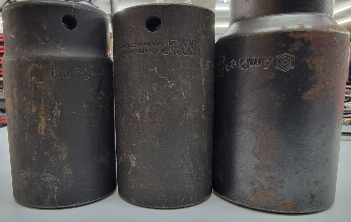 Mit And AmPro Lot Of 3 6 Point 1/2″ Drive Deep Well Sockets