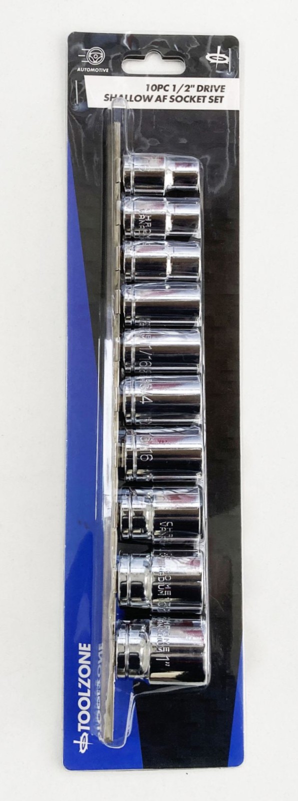 10pc SAE Imperial AF Socket Set 1/2″ Drive Shallow 6pt Hex Sockets On Rail Set