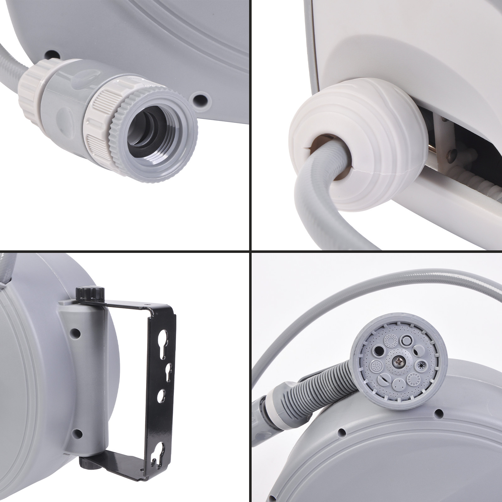 65FT Retractable Garden Water Hose Reel Brass Gun Spray Gun Rewind Wall Mount US