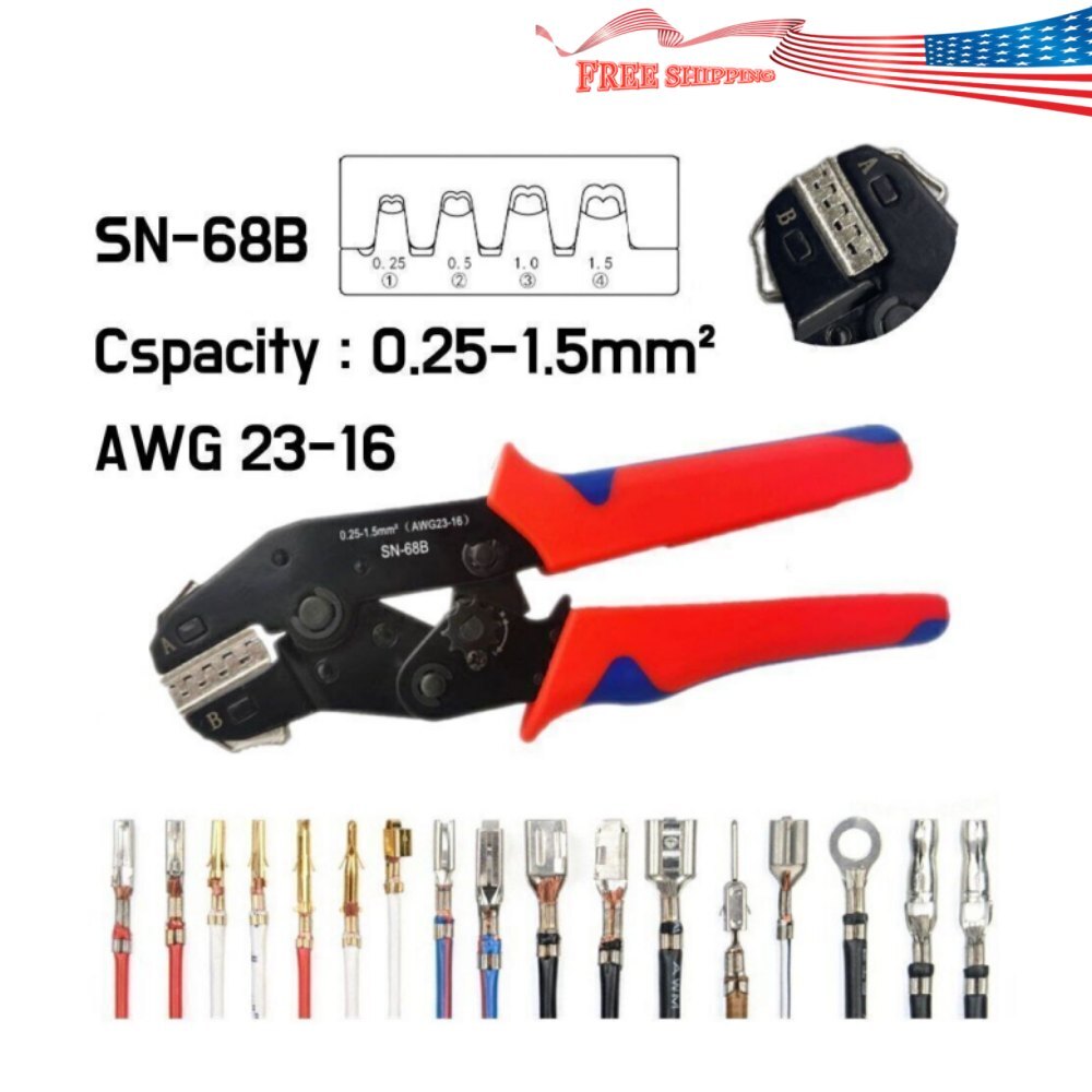Crimping Plier Crimper Tool 0.25-1.5mm² for Dupont,TE,JST,Molex Terminal SN-68B
