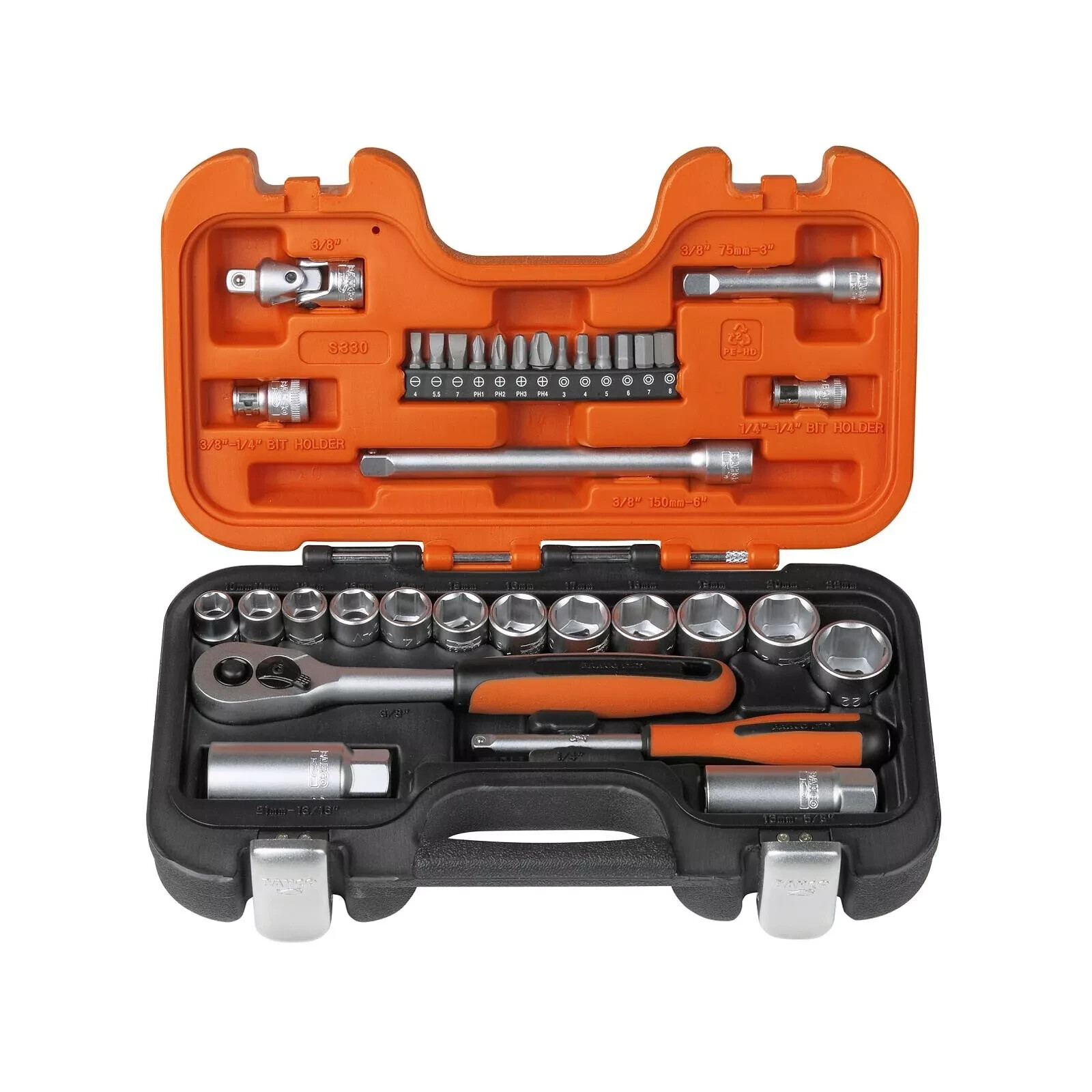Bahco 34 Piece Ratchet Socket Set 1/4″ & 3/8″ Drive, S330, XMS24SS38