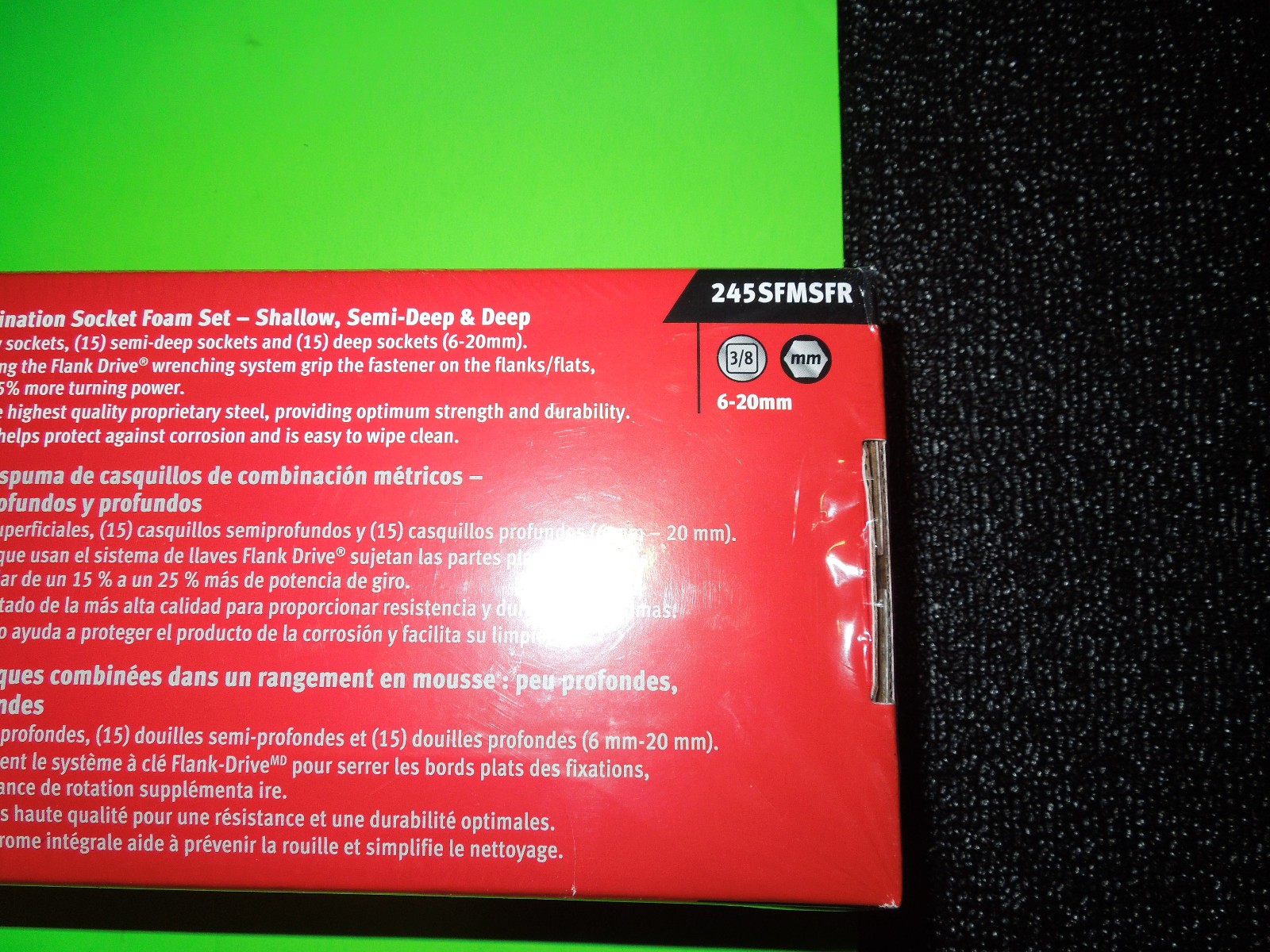 New Snap on 245SFMSFR 45 pc 3/8″ drive 6 pt metric flank drive set 6-20mm