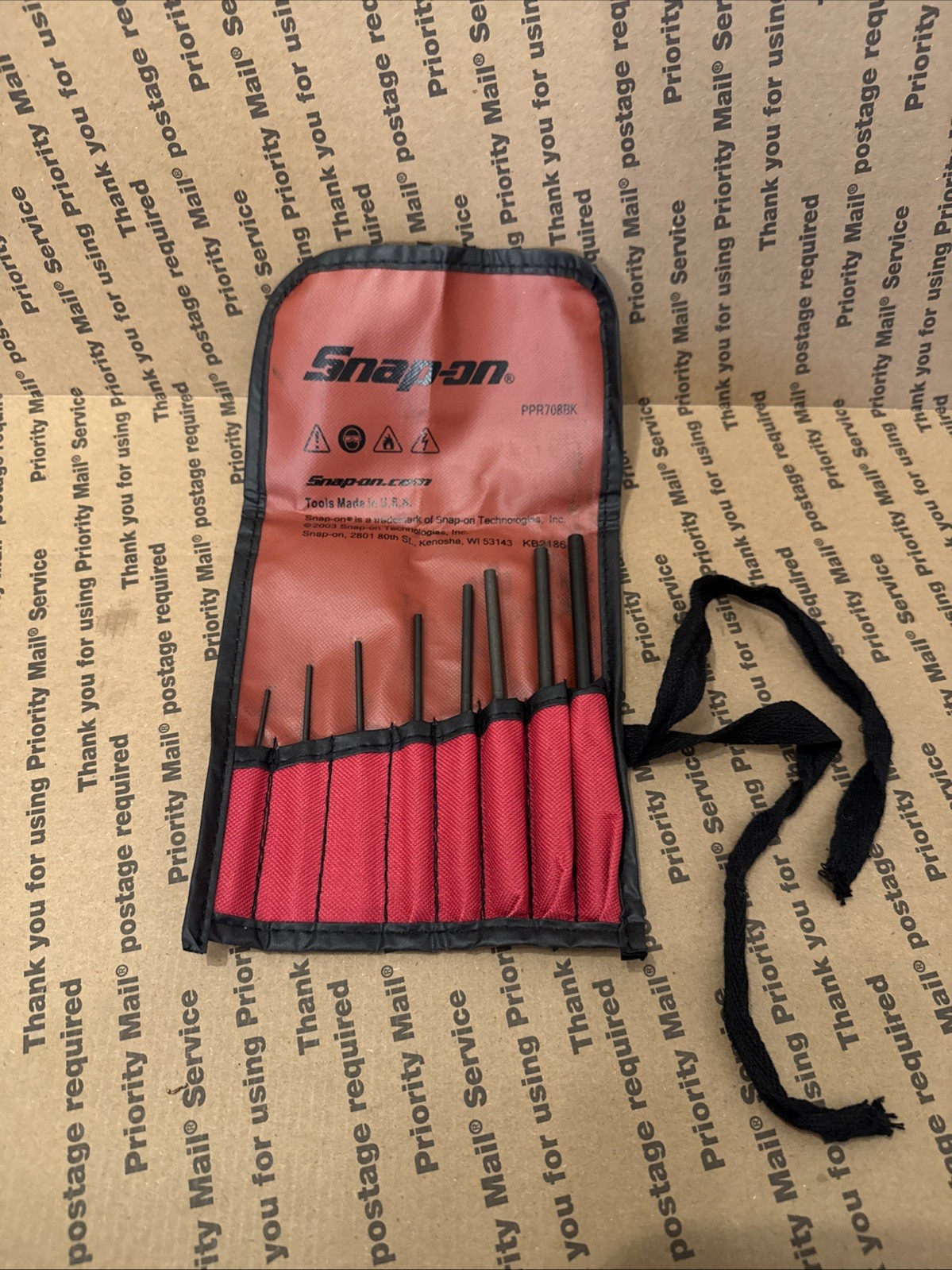 Snap On 8 Piece Roll Pin Punch Set PPR708BK