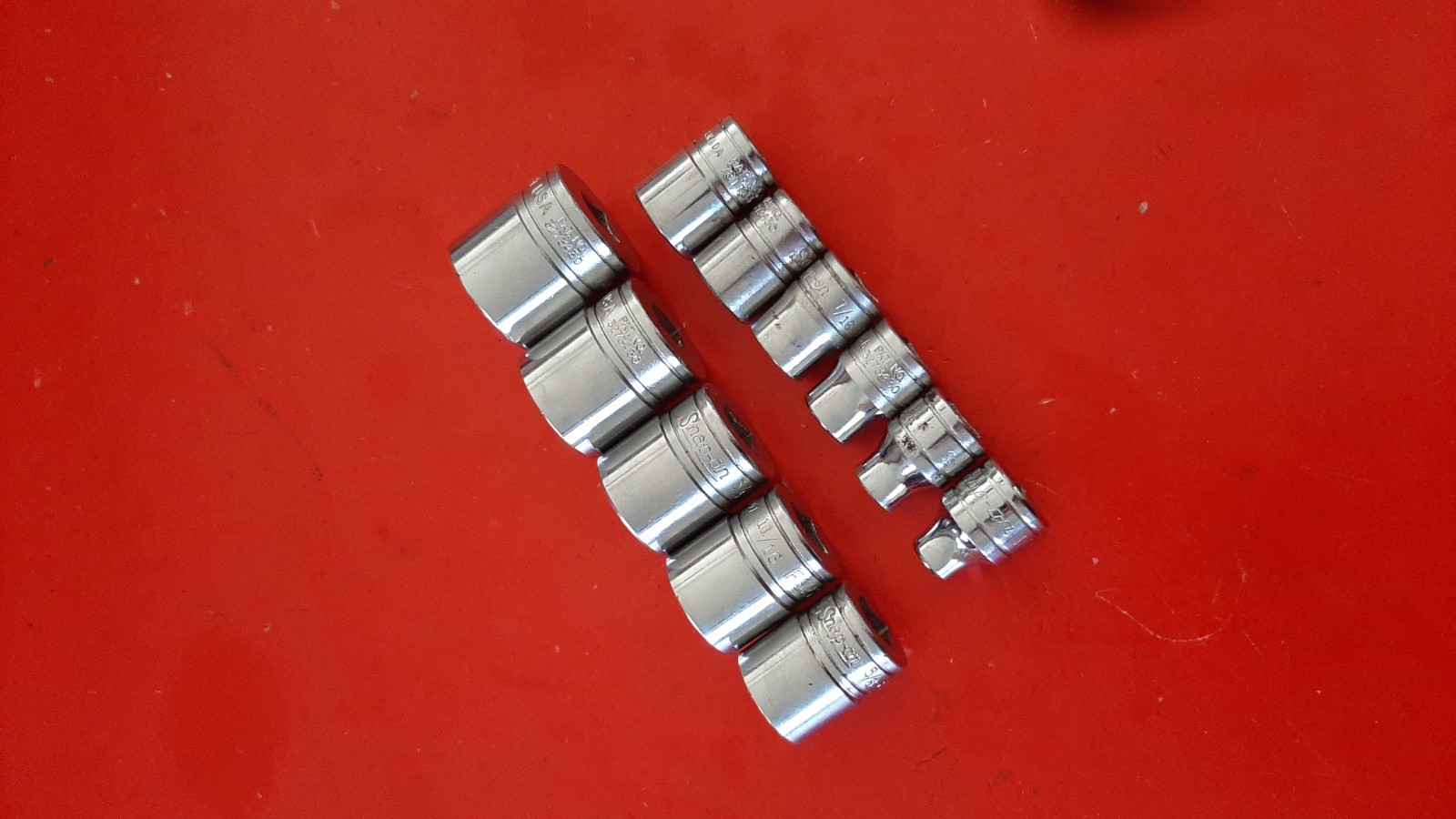 Snap-On FS 10-Pc. 5/16″ – 7/8″ SAE 3/8″ Drive 6pt Point Shallow Socket Set READ!