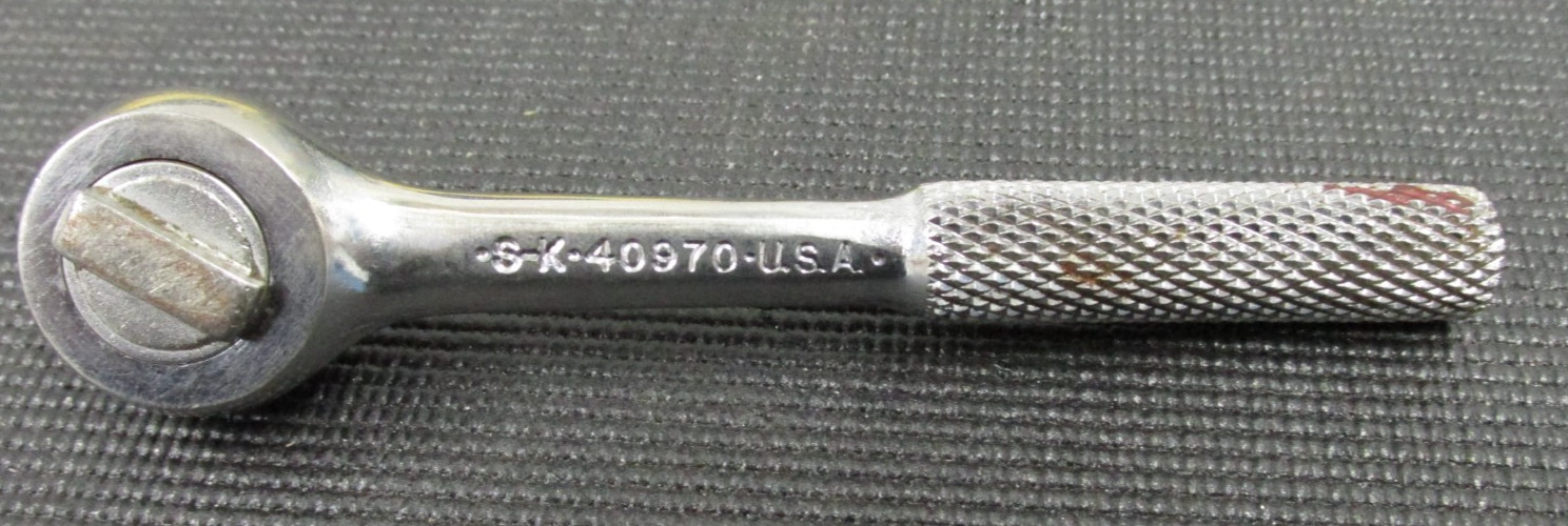 S-K Tools Chrome Ratchet 40970 USA 1/4″ Drive 4-1/2″ Knurled Handle