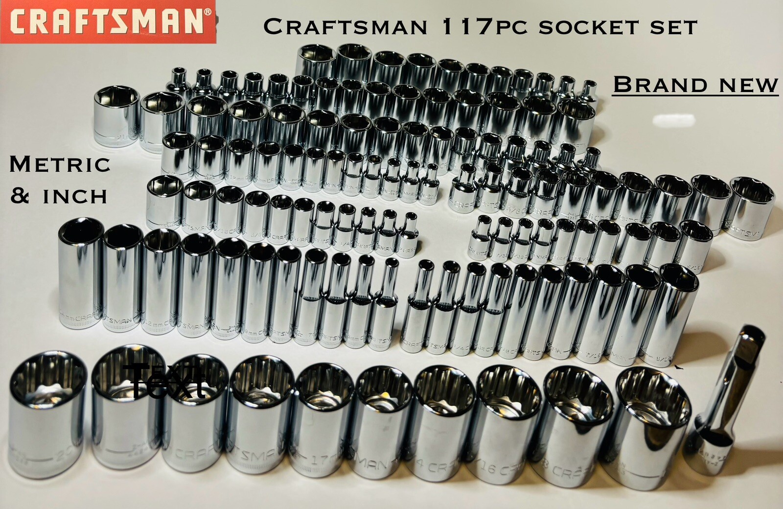 CRAFTSMAN 117 pc 1/4 3/8 1/2 Dr SAE METRIC MM 6pt 12pt wrench socket Tool set