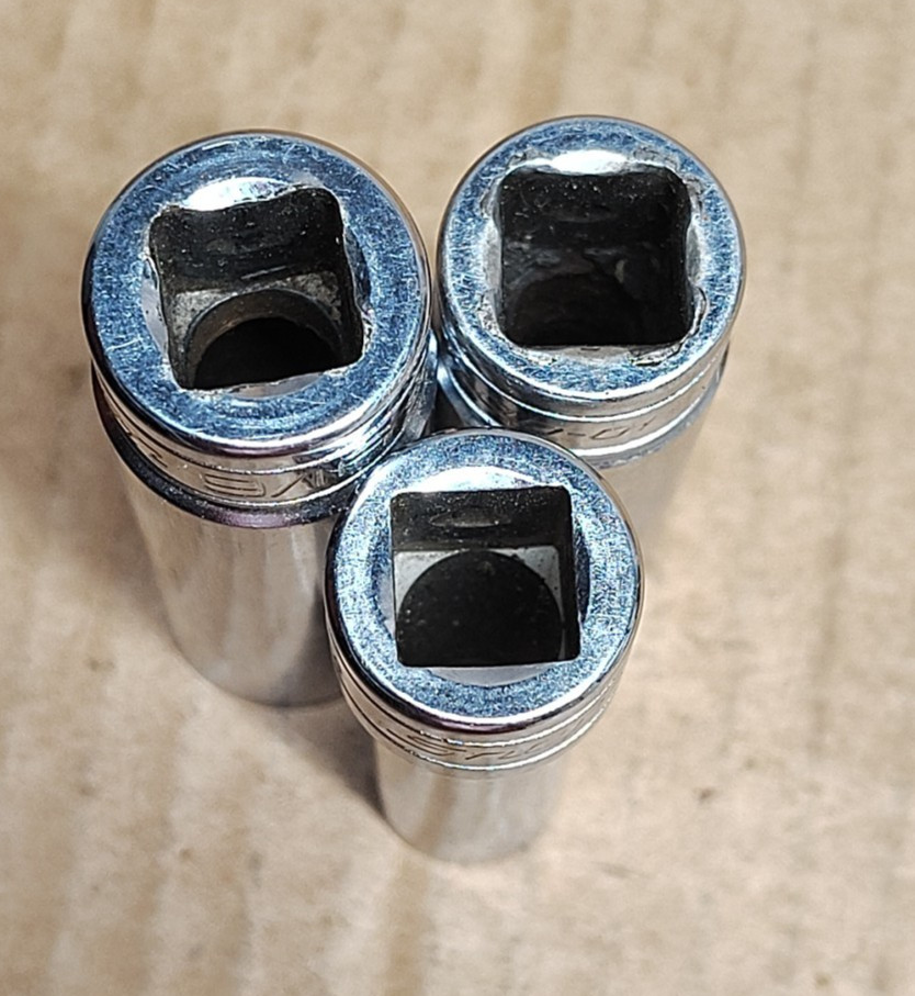 3pc Snap-On Tools 3/8″ Dr 12-Point Socket SAE Chrome Deep SFS121, SFS161, SFS181