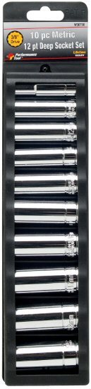 Wilmar W38700 Performance Tool 3/8 In. Drive 10 pc. Deep Well Metric Socket Set