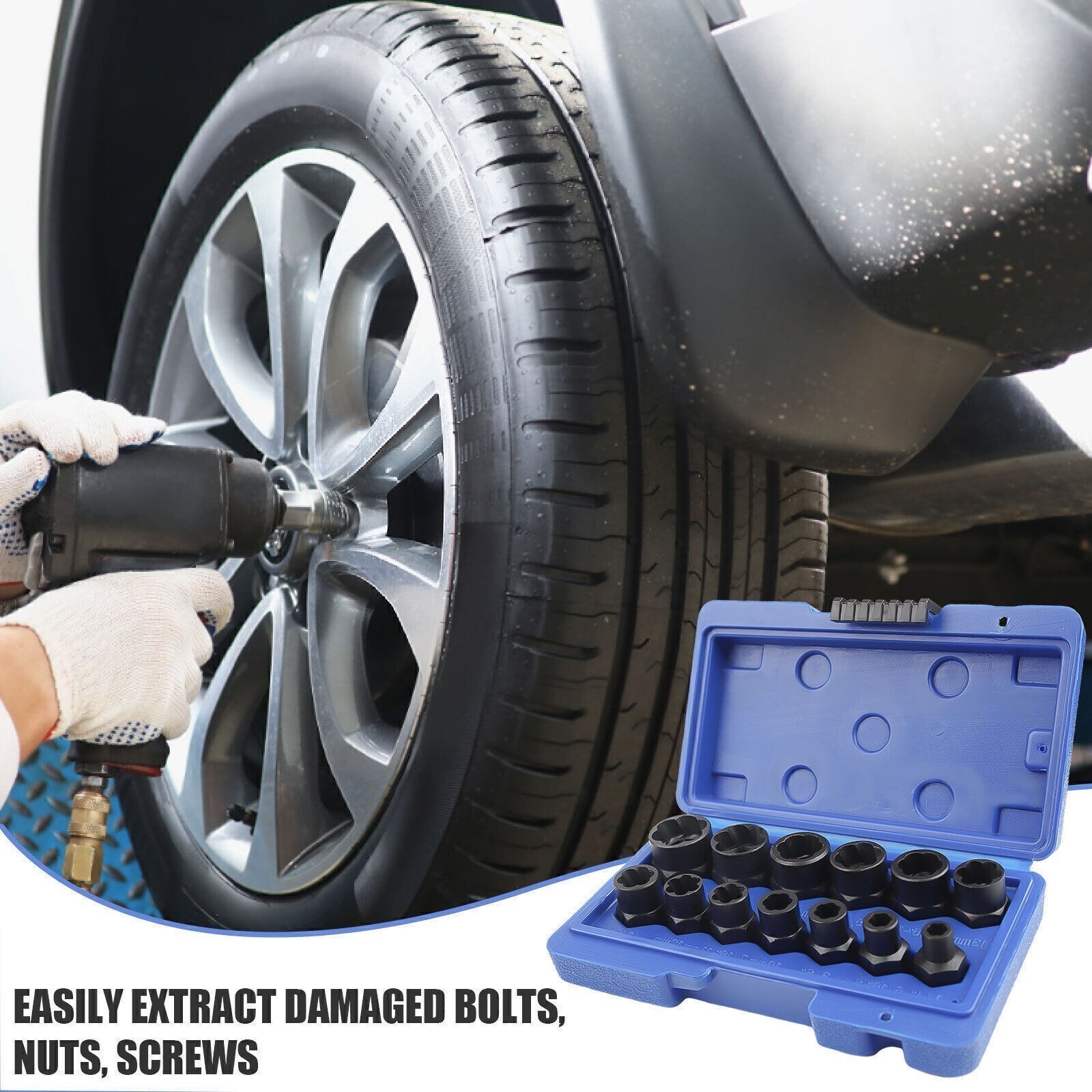 13PC Bolt Extractor Damaged Lug Nut Remover Twist Socket Extractor Tool 8-19MM .