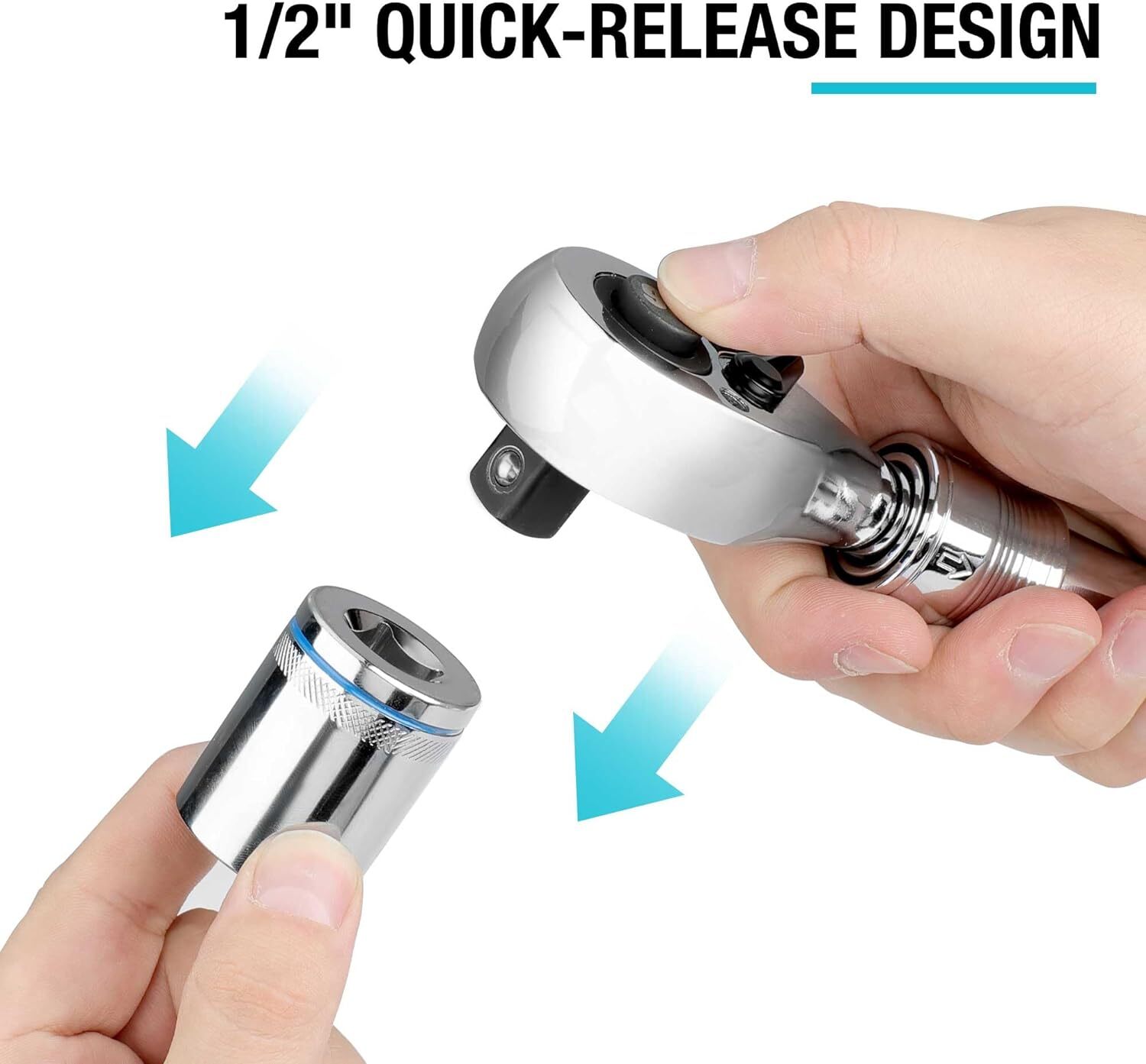 DURATECH 1/2″ Drive Extendable Ratchet Handle 90-Tooth Quick-Release Alloy Steel