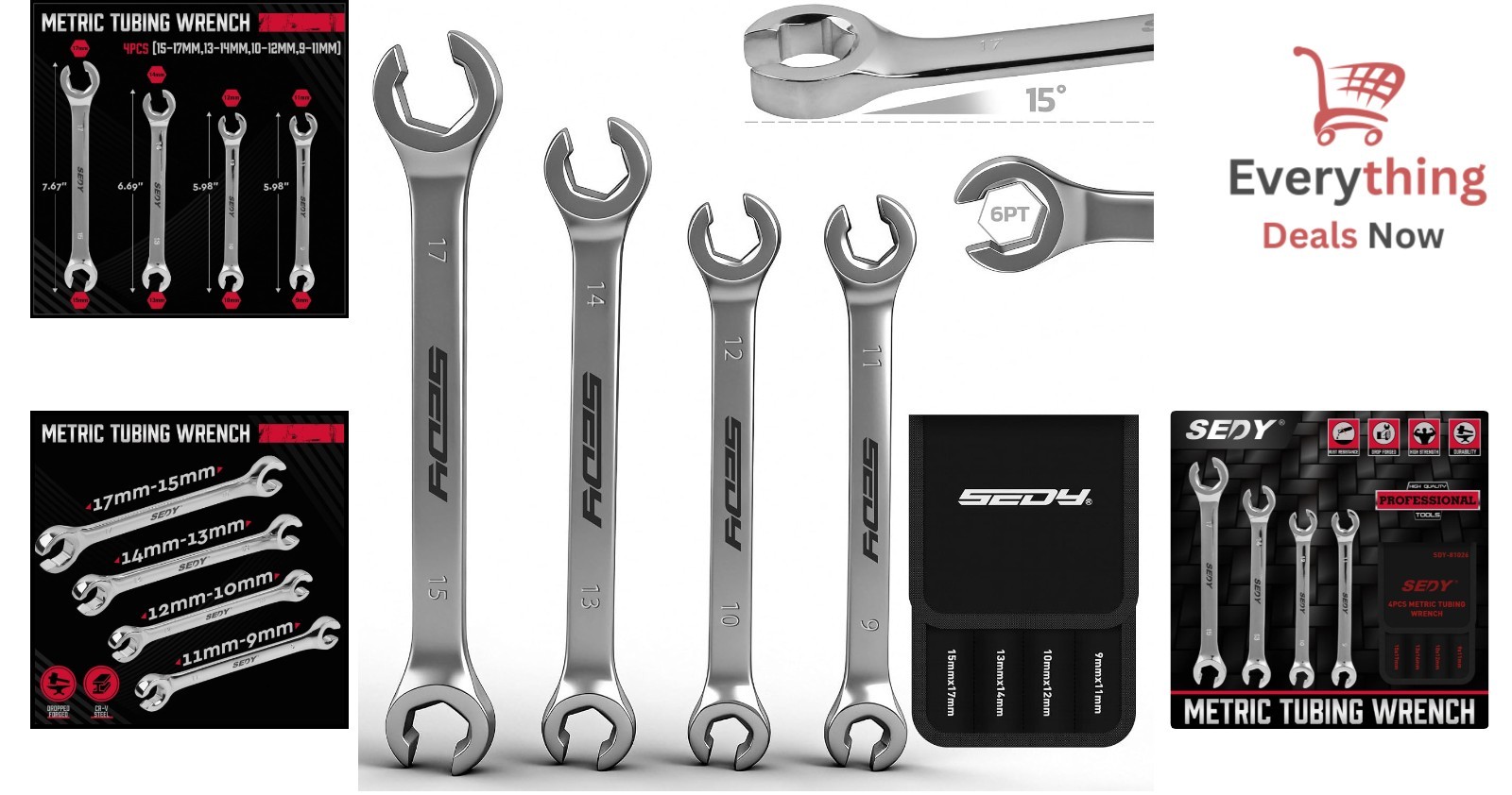 Durable 4-Piece Metric Flare Nut Wrench Set with Offset End and Storage Pouch