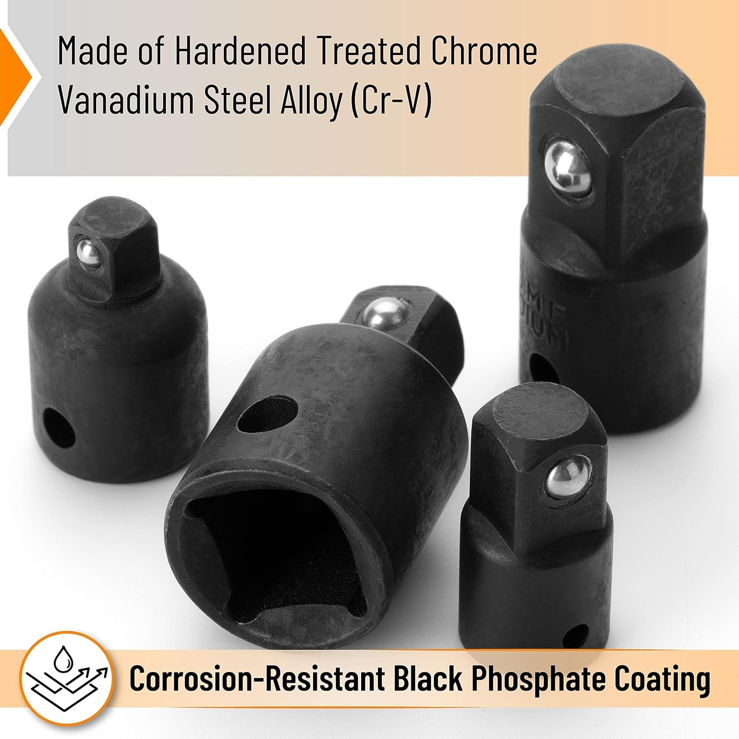 Bates 4-Piece Impact Socket Adapter Set – Chrome Vanadium Steel Durable Design