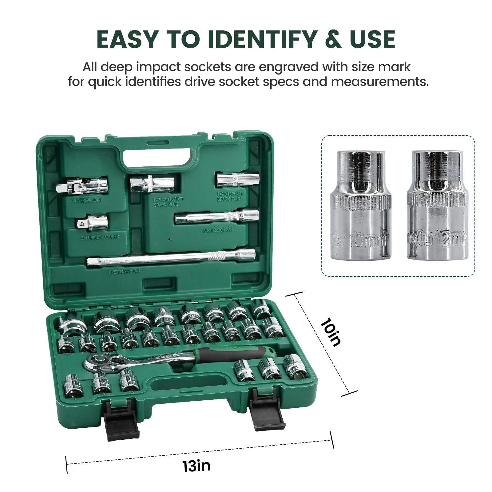 32 Pcs 1/2″ Drive Socket Set Metric 8-32mmm Sockets 1/2-Inch Ratchet
