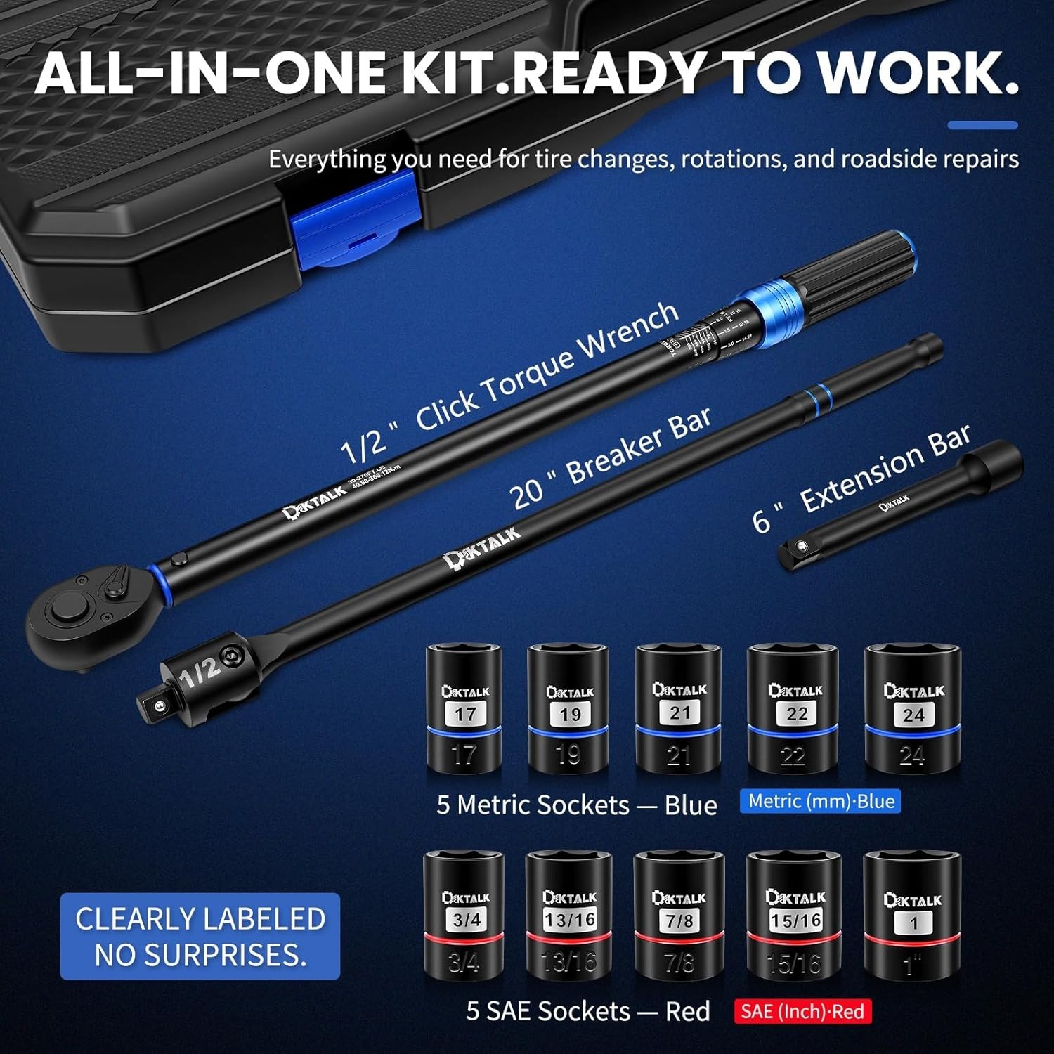 Durable Chrome Vanadium Torque Wrench Set – Essential 13-Piece Car Repair Tools