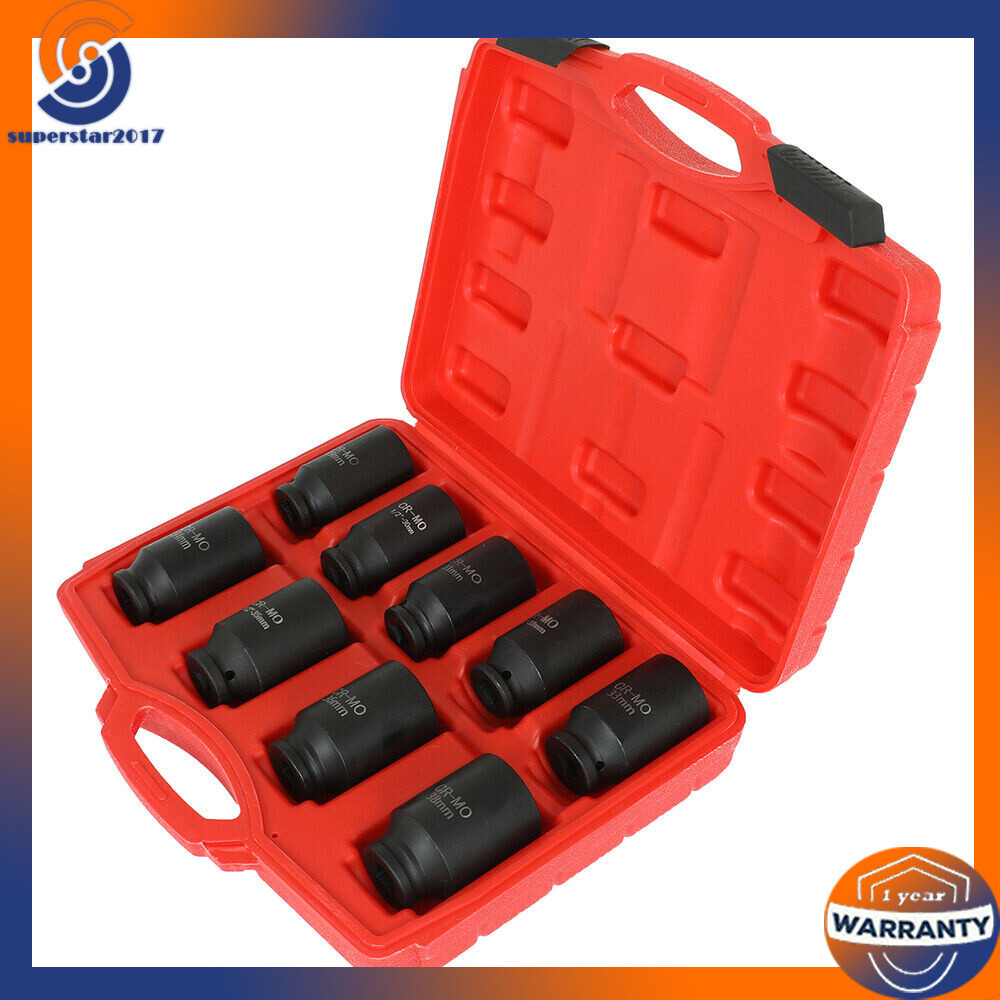 9Pcs Deep Impact Socket Set 1/2″Drive Metric Axle Hub Nut Socket 29-38mm 6-Point