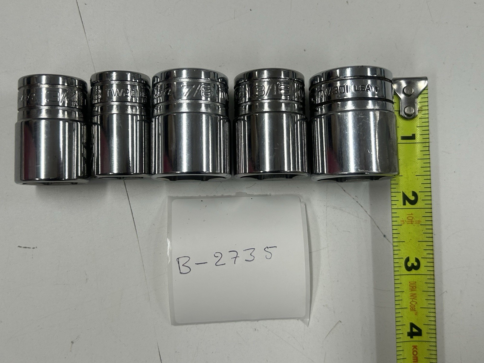 Snap-on (B-2735) 5 Pc 1/2” Drive SAE 12-Point Shallow Socket Set 5/8–15/16 USA