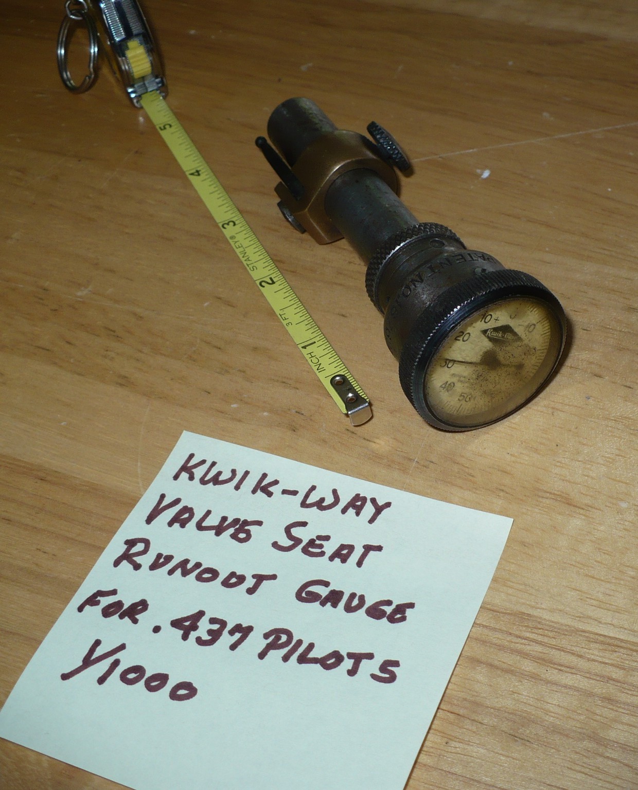 Vintage Kwik-Way Valve Seat Run Out Gauge Dial Indicator for .437 pilots 1/1000