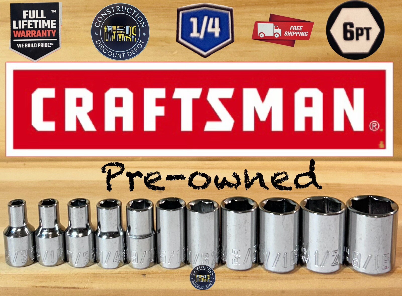 EUC Craftsman 11 PC 1/4″ Dr. 6 pt. SAE Socket Set 5/32″-9/16″