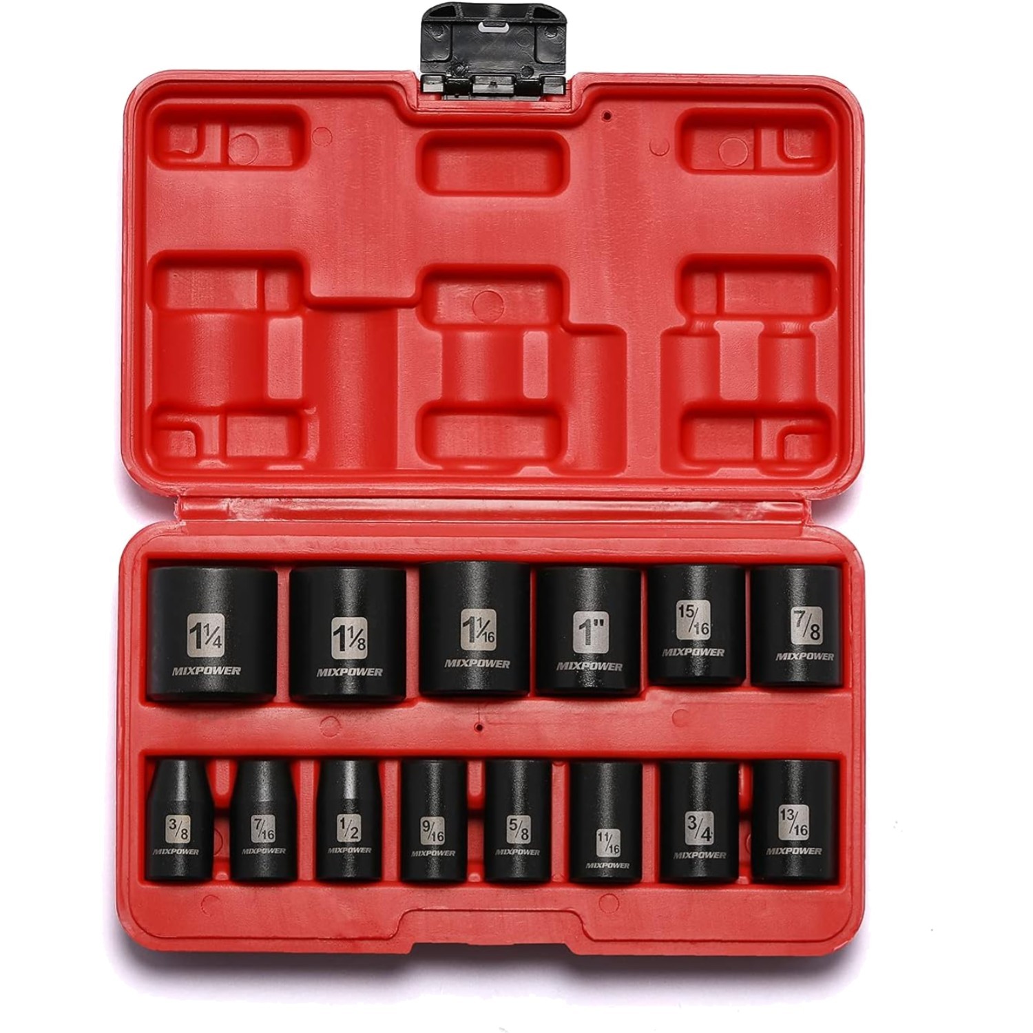 Complete 14-Piece 1/2-Inch Impact Socket Set with Durable Black Phosphate Finish