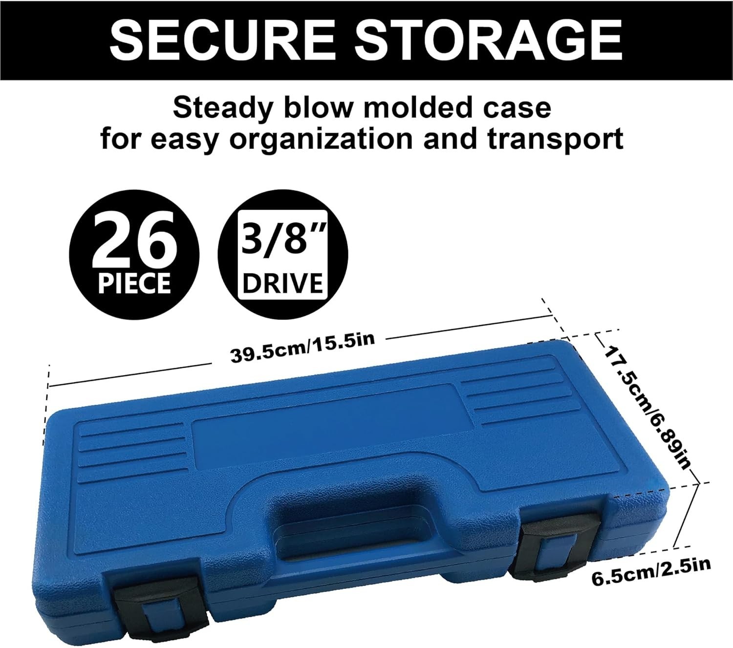 26pcs 3/8″ Impact Socket Set, Deep & Standard Socket, Metric 7mm to19mm, 6-Point