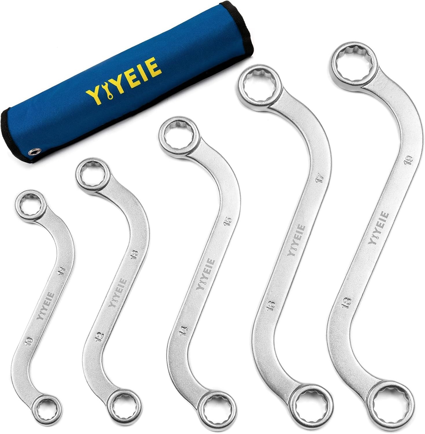 Offset S-Style Box End Wrench Set, 5-Piece, Chrome Vanadium Steel, 10x11mm, 1…