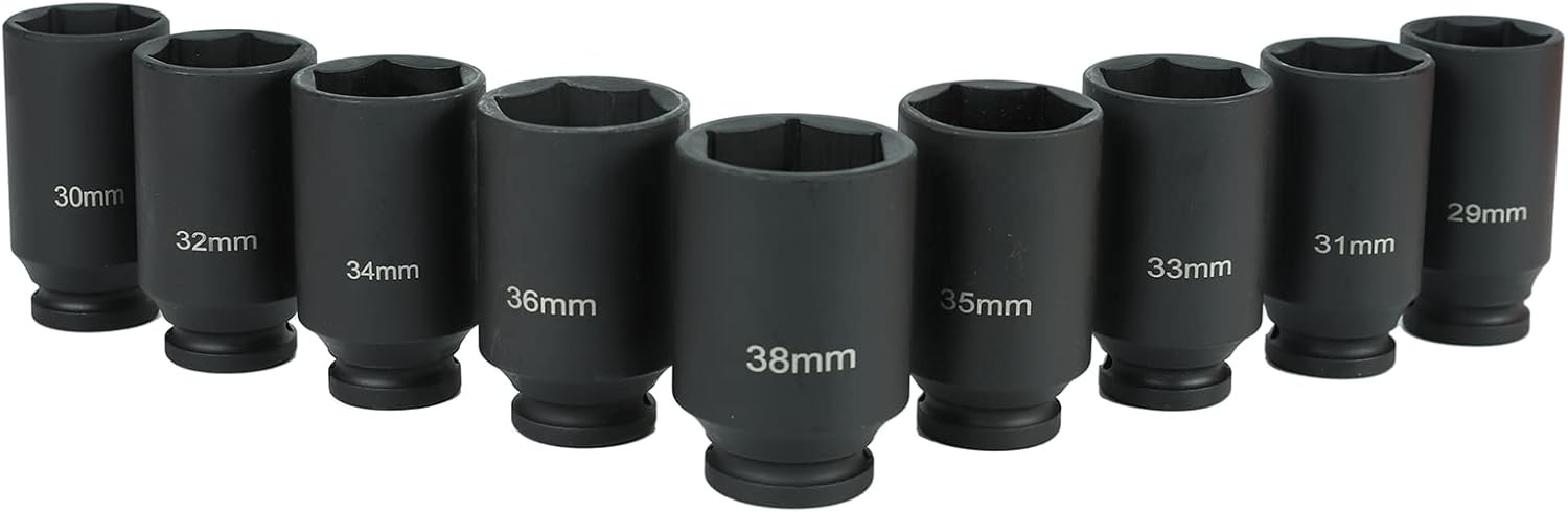 Deep Impact Socket Tool 9Pcs/Set 1/2″ Drive Metric Axle Hub Nut Socket 29-38mm