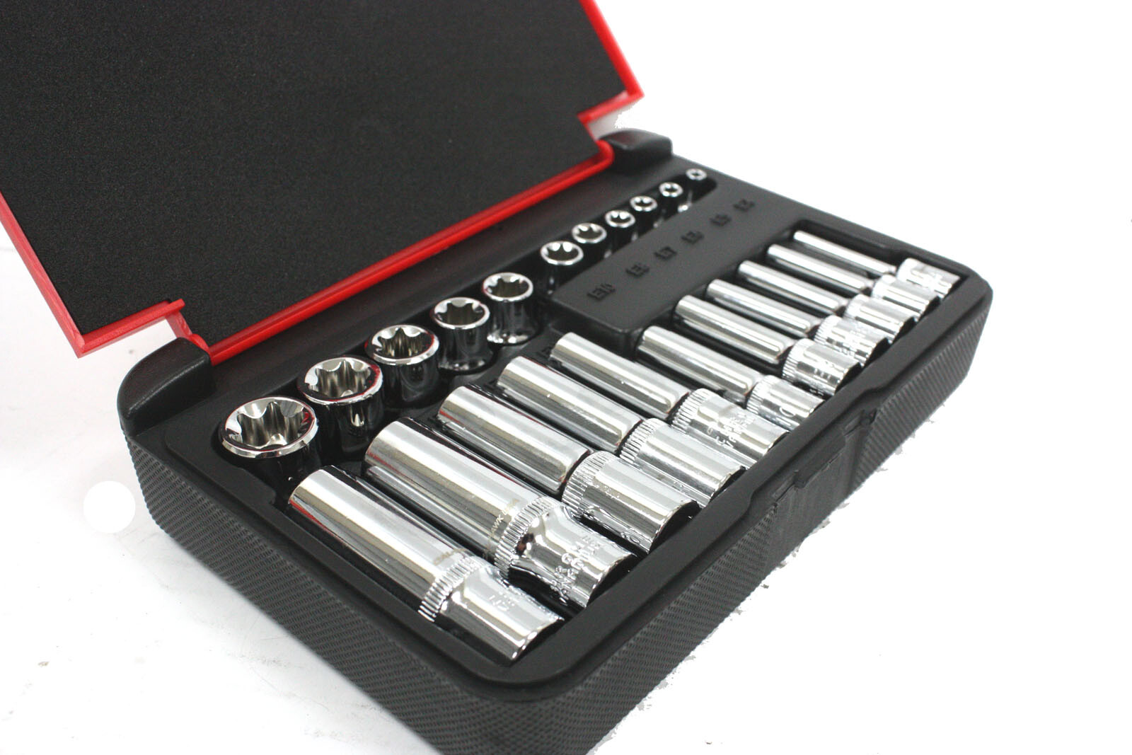22 PC 1/4″ & 3/8″ DR. FEMALE TORX STAR SOCKET SET E4-E10 E11-E18 SOCKETS PRO