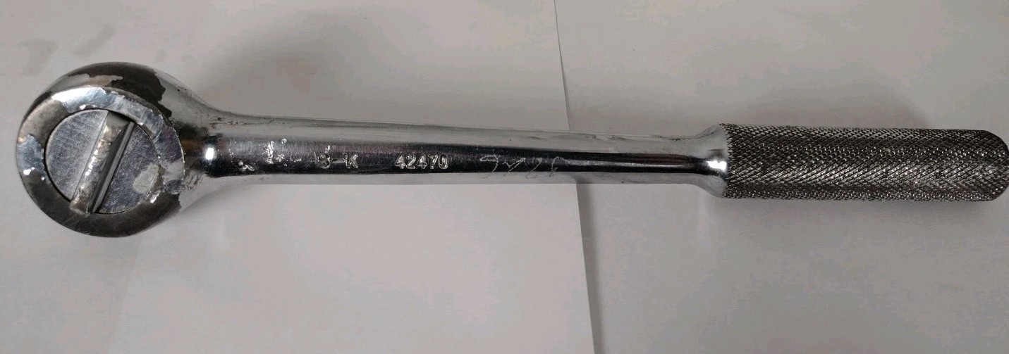 Vintage S-K Wayne 42470 1/2″ Drive Ratchet 10” Long Knurled Handle Made in USA