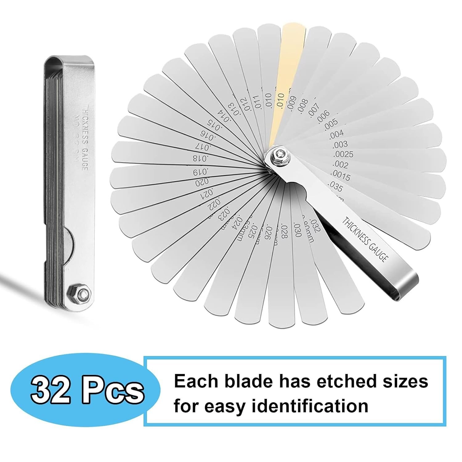 Precision Feeler Gauge Set 32 Blades Dual Marked Metric Imperial Thickness Gauge