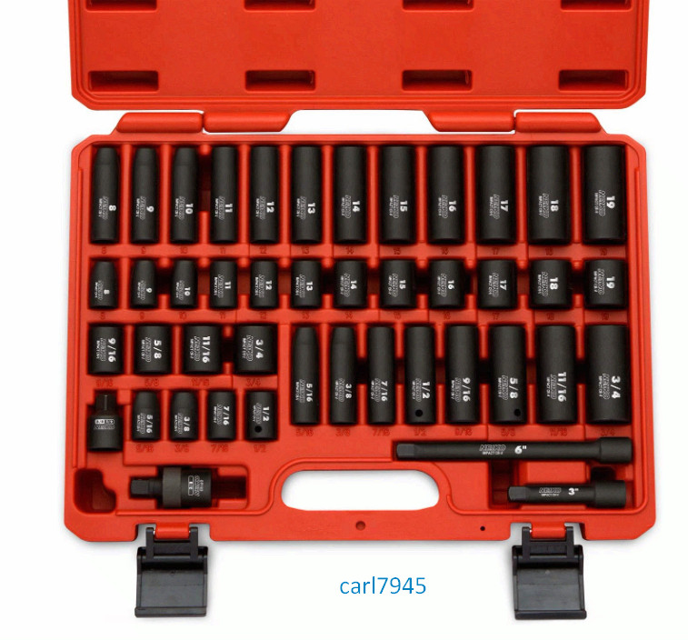 3/8″ Drive Impact Socket Set, SAE & Metric, 44PCS w/Extensions & U-Joint
