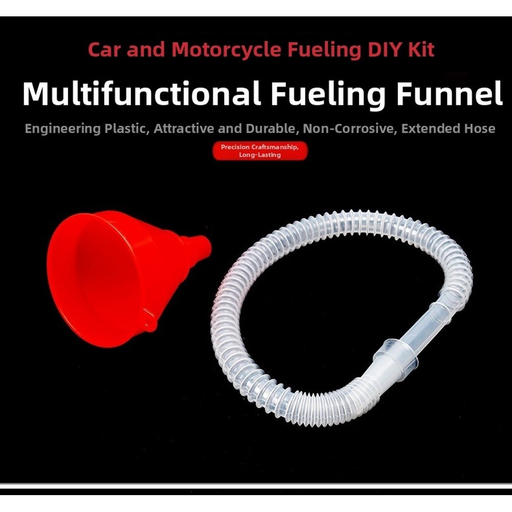 Extended Fuel Funnel with Flexible Hose for Vehicle Gas and Oil Refueling