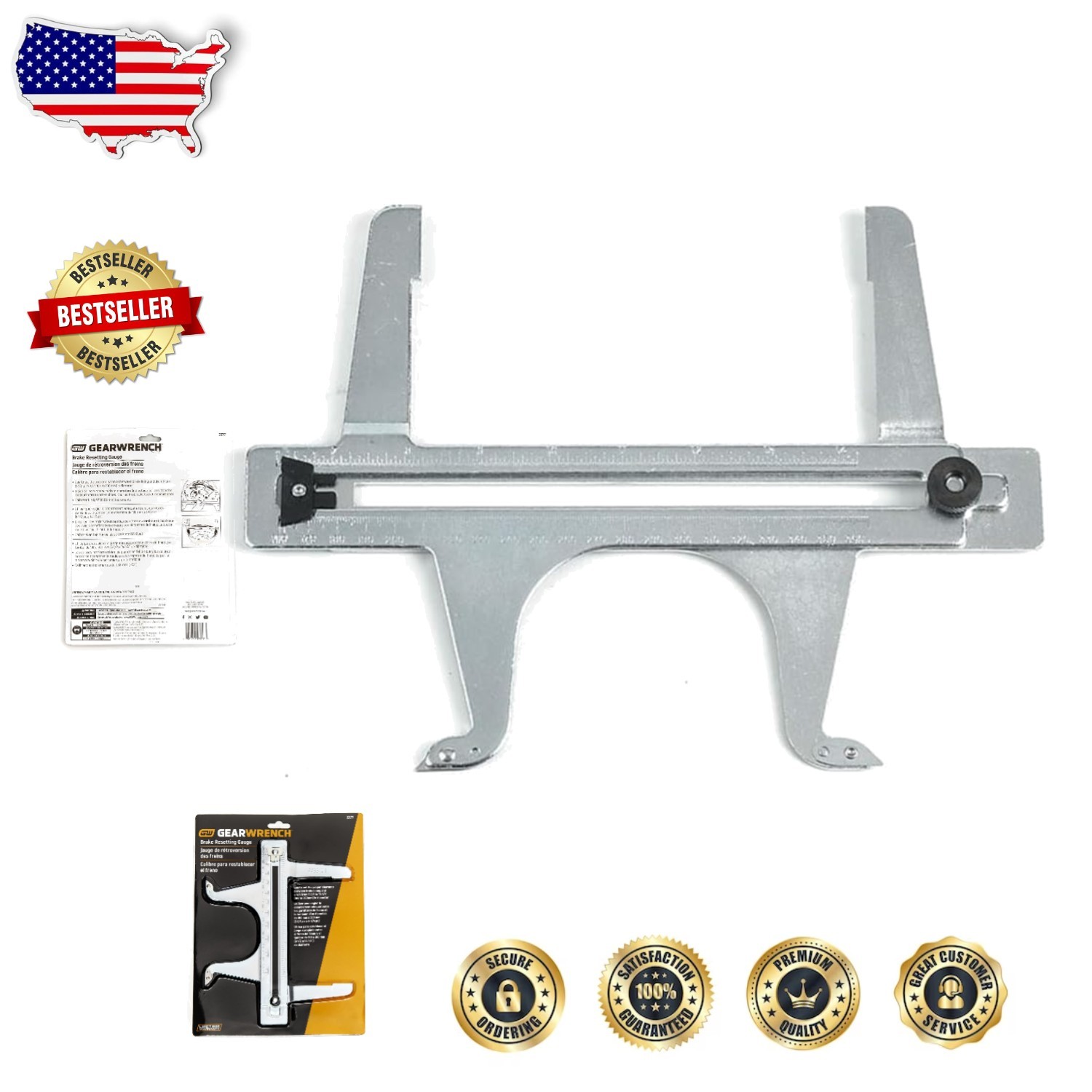 Heavy Duty Brake Reset Gauge 3377 Alloy Steel 6.5-14.25″ Lockable Knurled Knob
